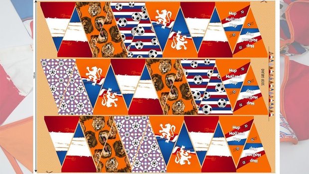 hengel extase Subjectief oranje rood wit blauw Holland EK voetbal vlaggenlijn katoenen paneel stof  18/36 vlaggetjes - KicKenStoffen