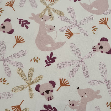 wit oud roze licht paars mauve koala kangeroe en takjes biologische katoen @SWESSIEdesign