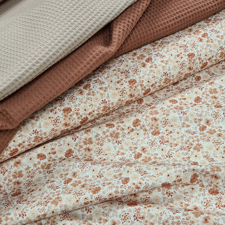 wit (off white) perzik taupe weide bloemen - digitaal met wafel taupe en roze-terracotta @beebs