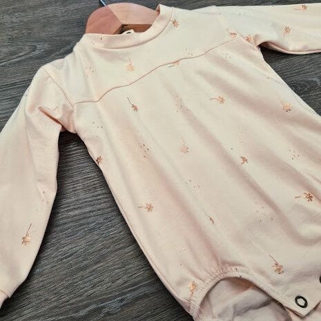 rose gouden bloemetjes -  glitter tricot romper @kickenstoffen