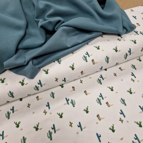 dessert cactus jersey met zee groen donker boord en wafeltricot @kickenstoffen