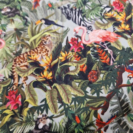 flamingo in de jungle digitale poplin van KicKenStoffen