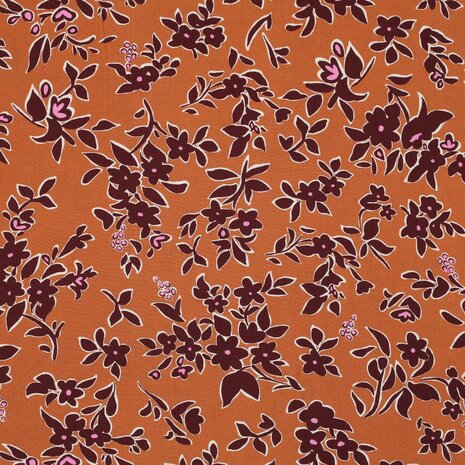 Radiance viscose bloemen roestkleur  Poppy