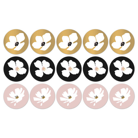 Chique Flowers ronde stickers 5stuks