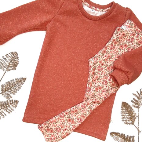 hera sweater terracotta glitter jogging gehackt naar jurk gemaakt door mbymsewing - stoffen KicKenStoffen