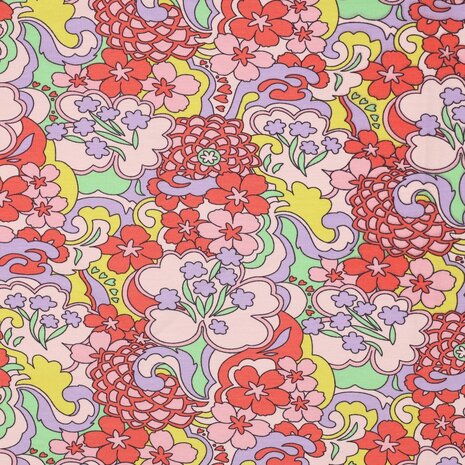 rood roze abstracte bloemen french terry KicKenStoffen