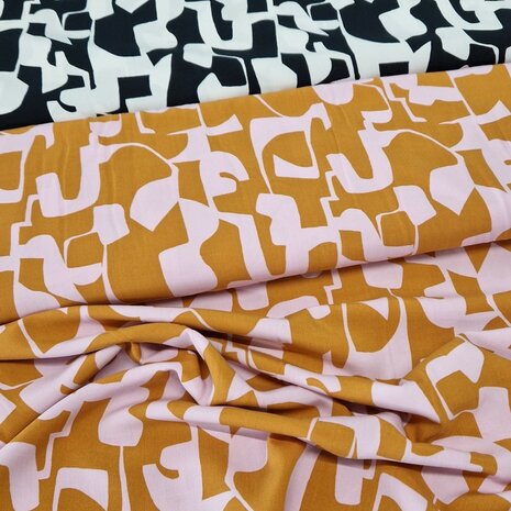 Radiance viscose roze oranje en zwart wit Spicy abstract