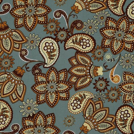 zee groen (donker) beige cacao bruin Paisley Bloemen Radiance Viscose *S