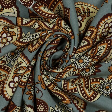 sea green beige brown Paisley Radiance  viscose