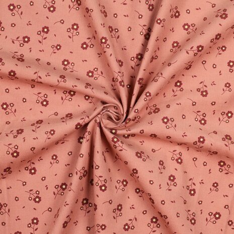 roze bloemen corduroy babyrib KicKenStoffen