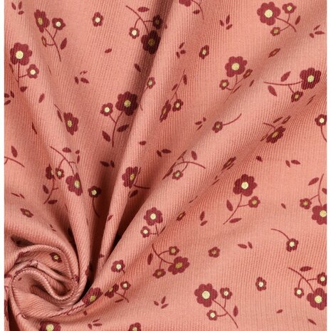 roze bloemen corduroy babyrib KicKenStoffen