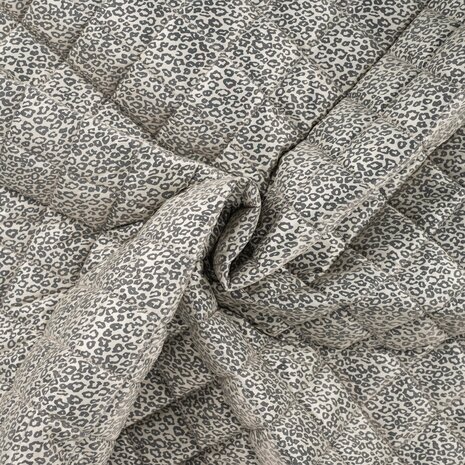 beige pantertje gewatteerde stof - jassenstof - quilt panther  sand KicKenStoffen