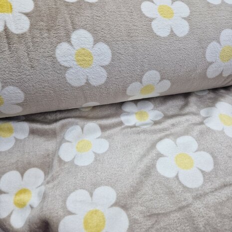 Grote bloemen Beige cuddle fleece dubbelzijdig KickenStoffen