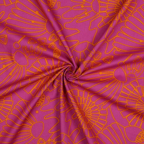 fuchsia oranje Eden bloemen poplin