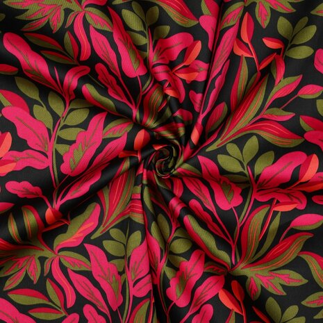 COTTON SATIN LUSH LEAVES NERIDA HANSEN - JET BLACK