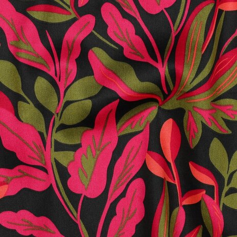 COTTON SATIN LUSH LEAVES NERIDA HANSEN - JET BLACK