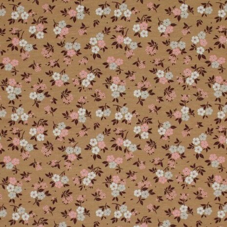 brown pink small Flowers digital jersey