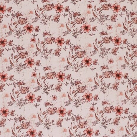 BEEBS Jersey Cotton Fabric Digital Print - Clay Pink Flowery van KicKenStoffen