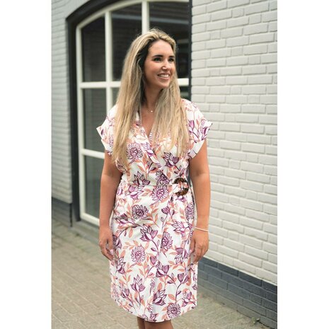 wit (off white) plum oranje Bloemen viscose linnen *S