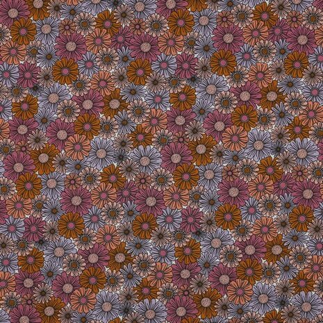 wit lila perzik cognac roze mauve Fijne bloemen - poplin katoen *S