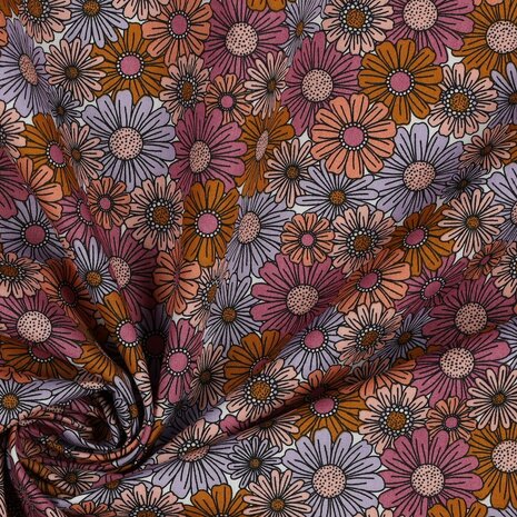 wit lila perzik cognac roze mauve Fijne bloemen - poplin katoen *S