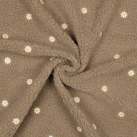 broderie bloemen teddystof beige van KicKenStoffen