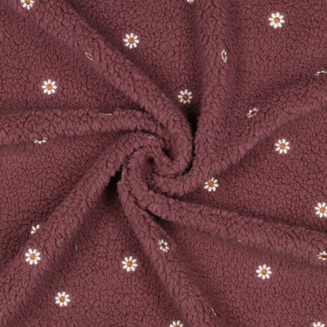 broderie bloemen teddystof bordeaux mauve van KicKenStoffen