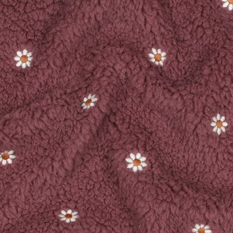 broderie bloemen teddystof bordeaux mauve van KicKenStoffen