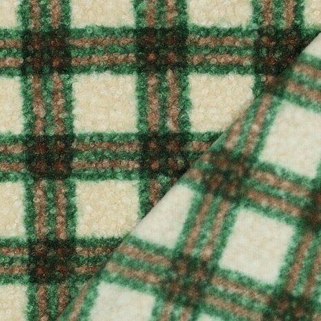 groen boucle ruiten teddy  - Kickenstoffen 03675