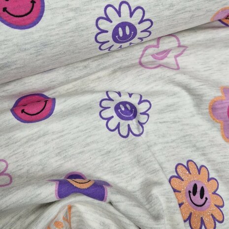 melange tricot met glitters bloem hart smiley KicKenStoffen