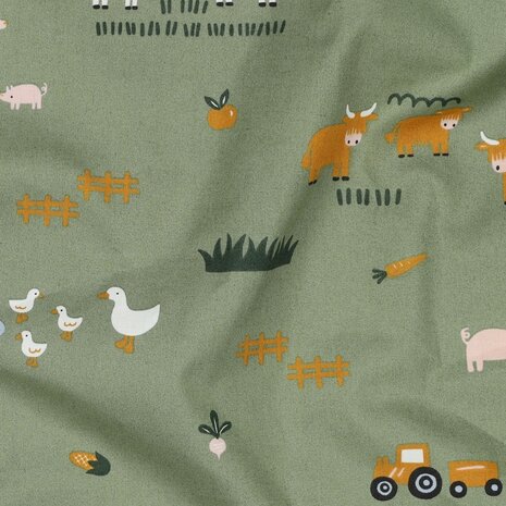 fine poplin farm animals green - KicKenStoffen