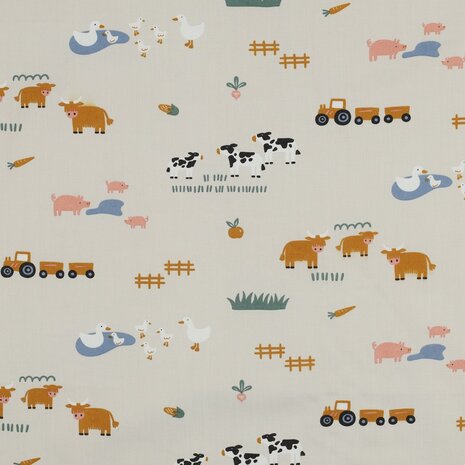 fine poplin farm animals off white - KicKenStoffen