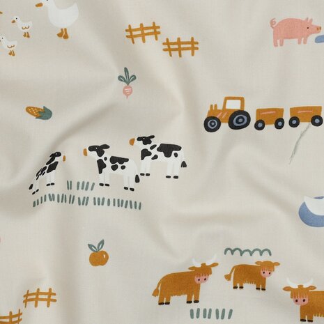 fine poplin farm animals off white - KicKenStoffen