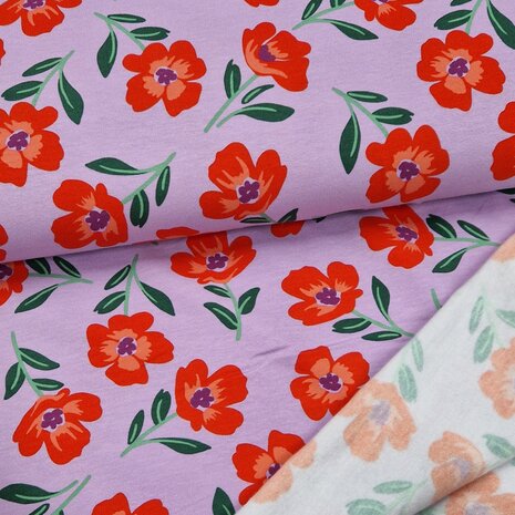  lila violet rood groen Bloemen soft sweat van KicKenStoffen