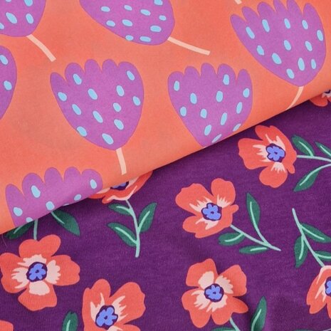 Vanilla Violet tulpen fijne poplin met french terry 1230056M - KicKenStoffen 