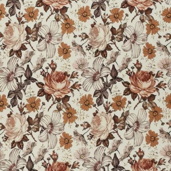 wit (off white) cacao bruin Engelse tuin bloemen - digitaal poplin