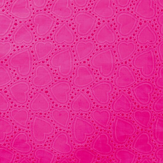 hartjes broderie katoen fuchsia roze KicKenStoffen