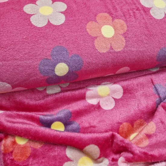 Grote bloemen Fuchsia cuddle fleece dubbelzijdig KickenStoffen