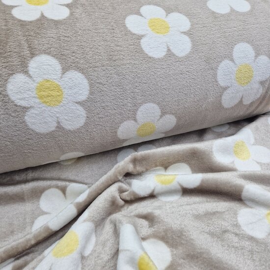 Grote bloemen Beige kiezel cuddle fleece dubbelzijdig KickenStoffen