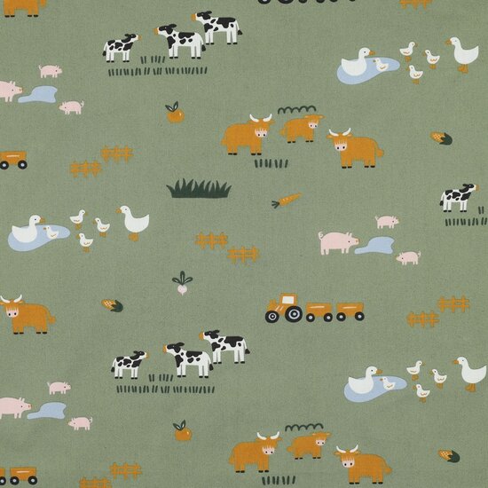 fine poplin farm animals green - KicKenStoffen