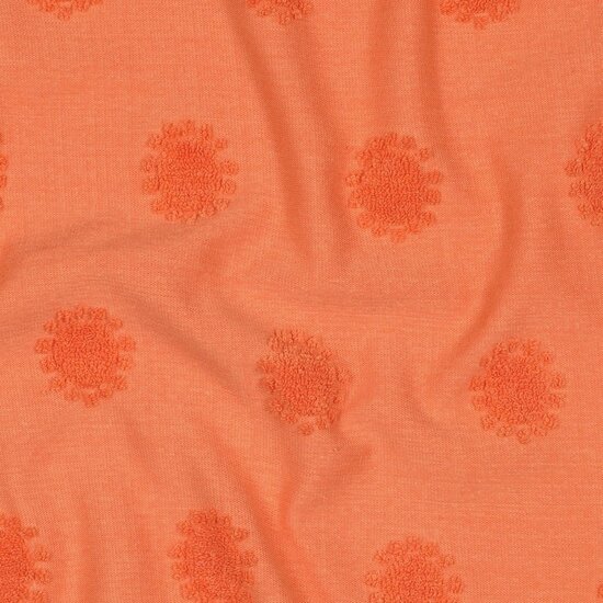 badstof tricot zonnetjes bloemen zacht oranje KicKenStoffen